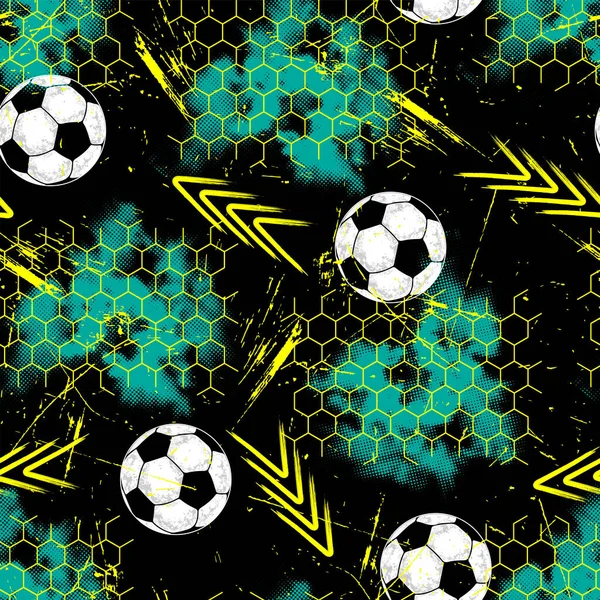 Fußballmuster Für Jungs Mit Ball Und Geometrischen Elementen — Stockvektor