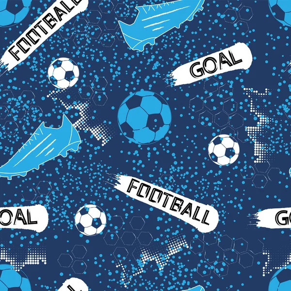 Abstraktes Nahtloses Fußballmuster Für Jungen Fußball Stollen Textfußball Tor Und — Stockvektor