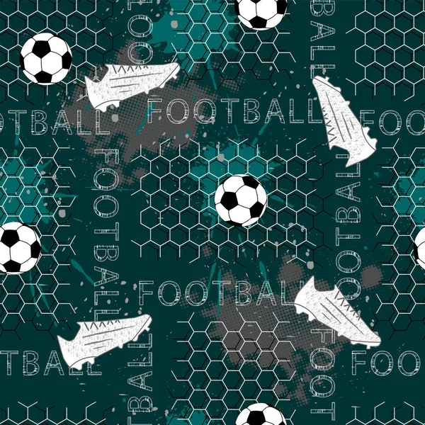 Nahtloses Fußballmuster Für Jungen Fußball Text Fußball Und Geometrische Elemente — Stockvektor