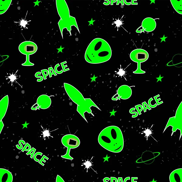 Seamless Space Pattern Textiles Trendy Background Boys Space Elements — Stock Vector