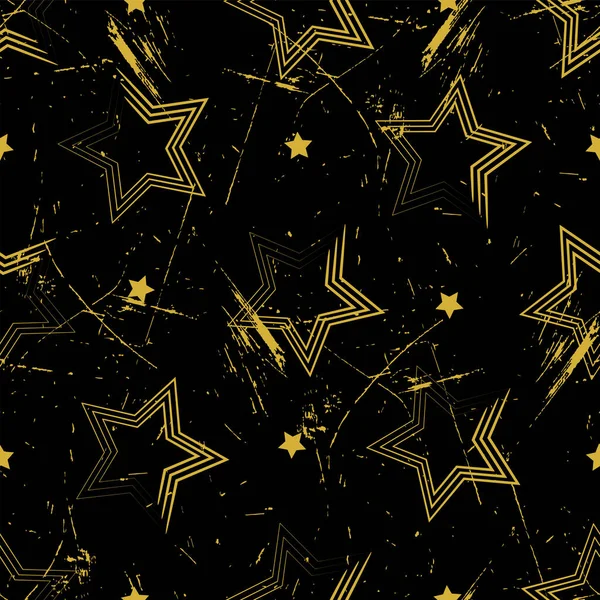 Золотистый Бесшовный Узор Звездами Граненой Текстурой — стоковый вектор