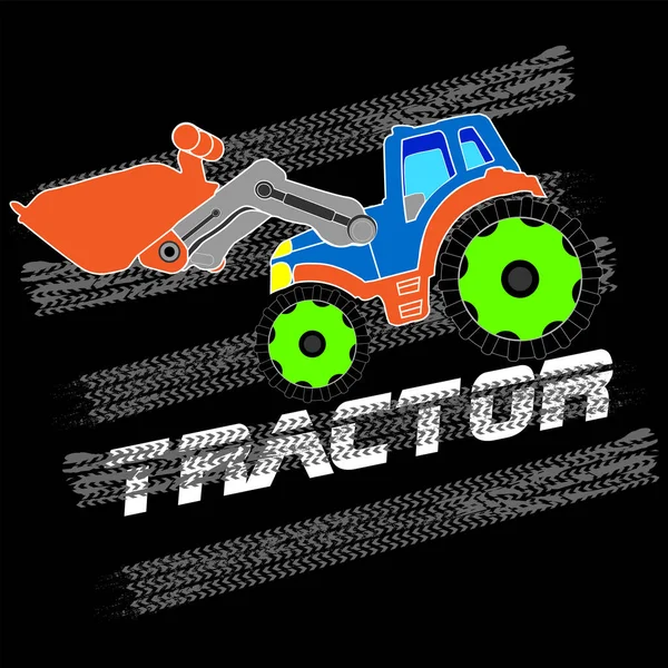 Vector Image Cartoon Tractor Tire Track Text Black Background Shirt — Stock Vector