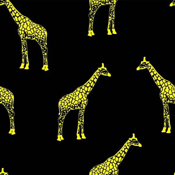 Padrão Sem Costura Com Girafas Amarelas Fundo Preto —  Vetores de Stock