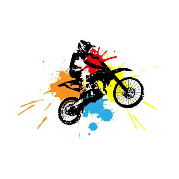 Ilustración Vectorial Con Chico Motocicleta Manchas Colores — Archivo Imágenes Vectoriales