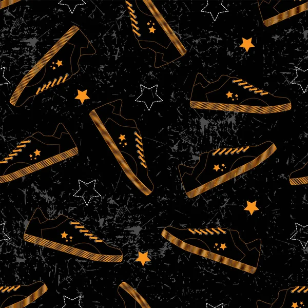 Patrón Urbano Con Zapatillas Naranjas Estrellas Gris Grunge — Archivo Imágenes Vectoriales