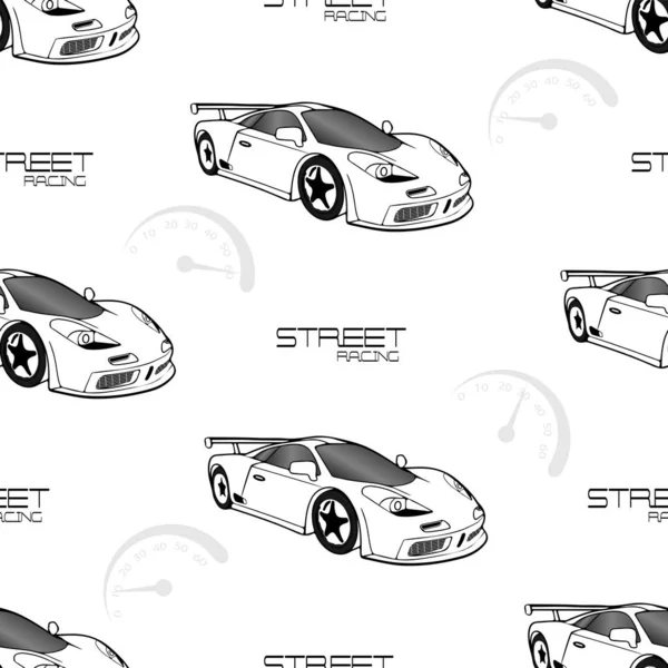 Boys Pattern Textiles Sports White Car Slogan Speedometer — Stock vektor