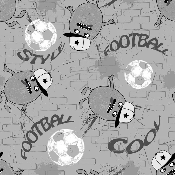 Abstract Seamless Pattern Gray Monsters Ball Bricks Text — Stockvektor