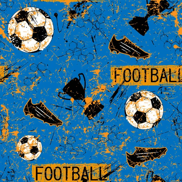 Football Pattern Guys Soccer Ball Cup Grunge Boots Slogan — Stockvektor