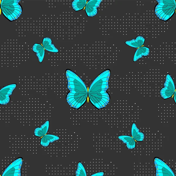 Patrón Inconsútil Abstracto Para Textiles Con Mariposas Azules Elementos Geométricos — Archivo Imágenes Vectoriales