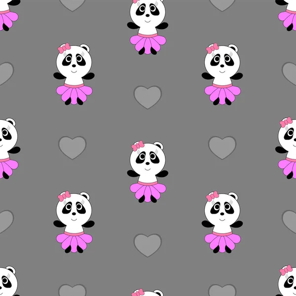 Modèle Sans Couture Pour Fille Avec Panda Mignon Jupe Rose — Image vectorielle