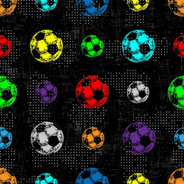 Palloni Calcio Multicolore Elementi Geometrici Grunge Texture — Vettoriale Stock