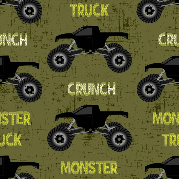 Patrón Los Niños Con Camión Monstruo Negro Textura Grunge Texto Ilustraciones de stock libres de derechos