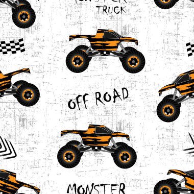 Canavar izi deseni. Gri grunge üzerinde siyah turuncu çılgın arabalar