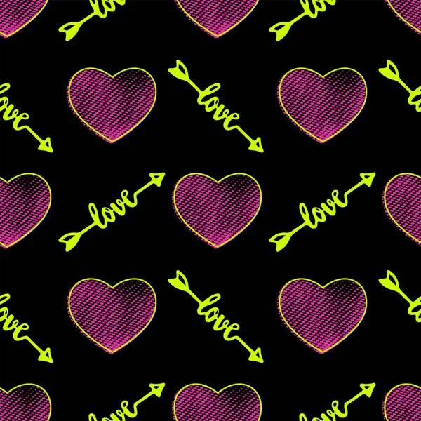 Girlish Pattern Textile Hearts Slogan Love — Vetor de Stock