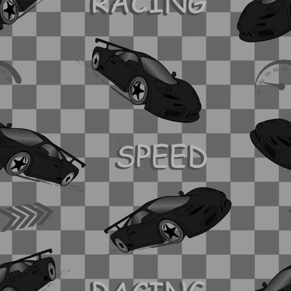 Sports Pattern Boys Car Text Gray Squares — Archivo Imágenes Vectoriales