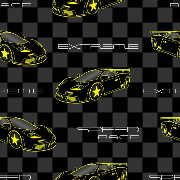 Seamless Pattern Boys Sports Car Text Squares Vector de stock