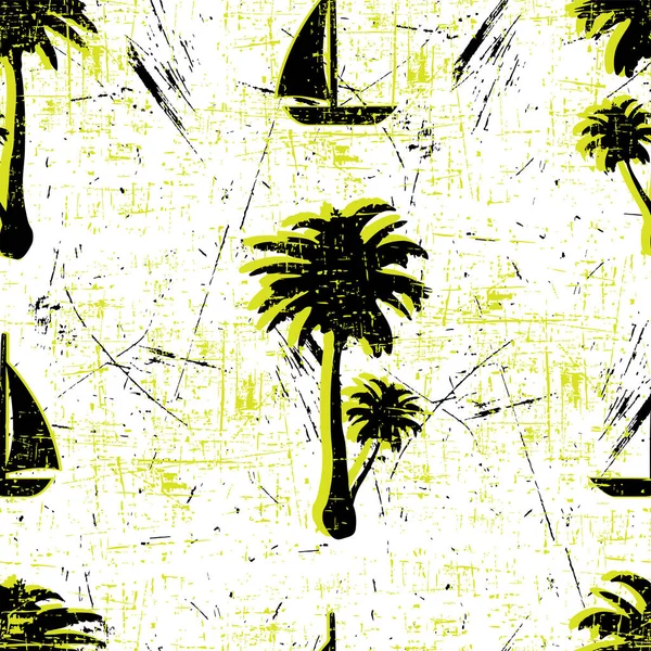 Grunge Pattern Textiles Summer Print Palm Trees Sailboat Ilustración de stock