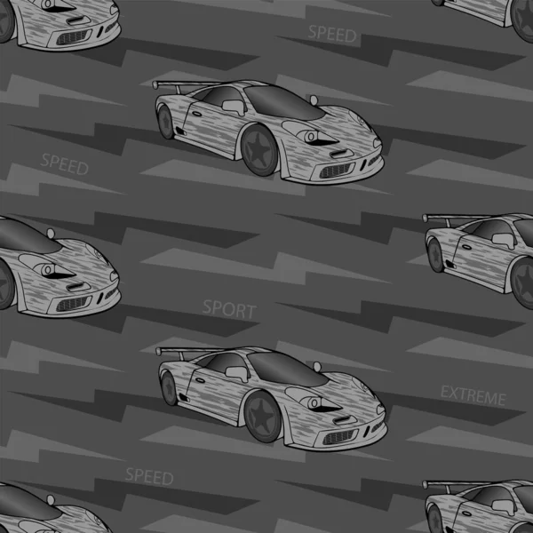 Pattern Gray Sports Car Print Guys Car Lightning — Διανυσματικό Αρχείο