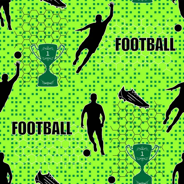 Sportliches Fußballmuster Fußballer Pokal Stiefel Und Geometrische Elemente Druck Für — Stockvektor