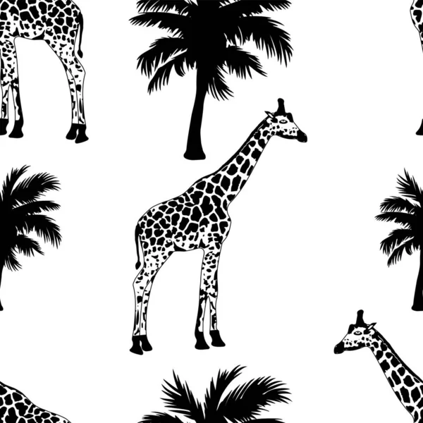 Padrão Exótico Com Girafa Palmeiras Impressão Têxteis Tecidos Papel Parede — Vetor de Stock