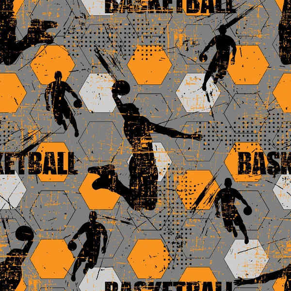 Patrón Deportivo Jugadores Baloncesto Elementos Geométricos Textura Grunge Gráficos vectoriales