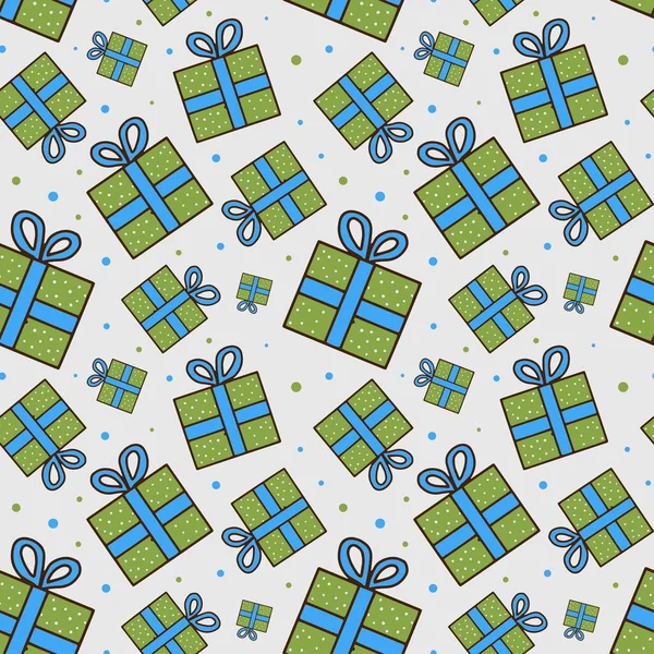 Vektor Zökkenőmentes Karácsonyi Minta Zöld Ajándékdobozok Egyszerű Illusztráció Doodle Stílusban — Stock Vector