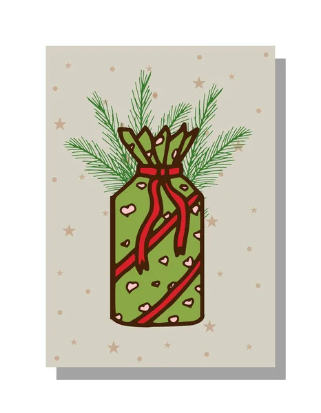 Різдвяна Новорічна Листівка Подарунками Гілками Ялини Каракулі Листівка Банер Плакат — стоковий вектор