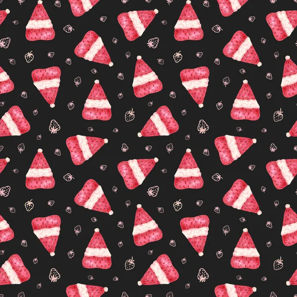 Akvarell Jordgubbe Med Grädde Strawberry Akvarell Sömlös Mönster Design Menyn — Stockfoto