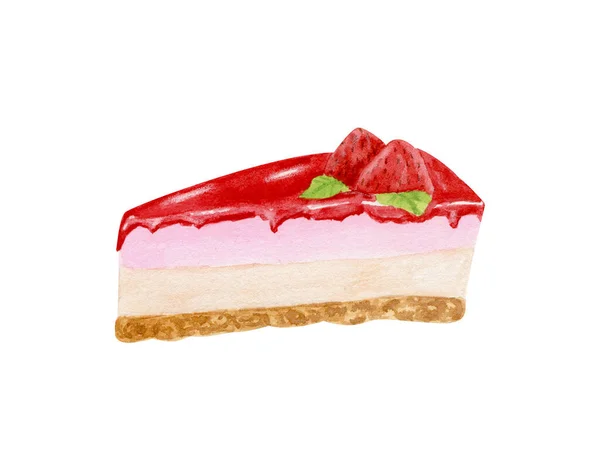 Akvarell Zselés Torta Eperrel Süti Kekszen Nincs Sütemény Bogyós Zselé — Stock Fotó