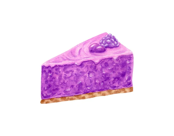 蓝莓果冻蛋糕的水彩画 饼干上的蛋糕 不要烤蛋糕贝里果冻 标签的设计 甜好吃的食物 蓝莓派 — 图库照片