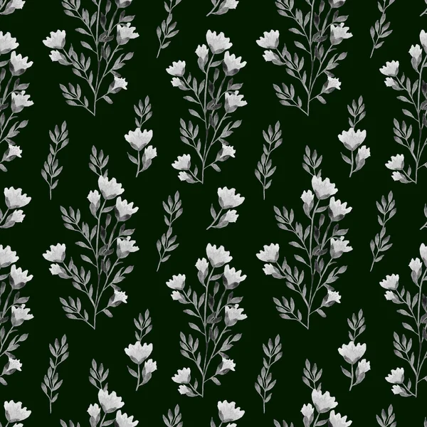 Padrão sem costura floral aquarela. Flores lilás monocromáticas em um fundo escuro. Design para têxteis, papel de parede, papel de embrulho. Desenho manual. — Fotografia de Stock