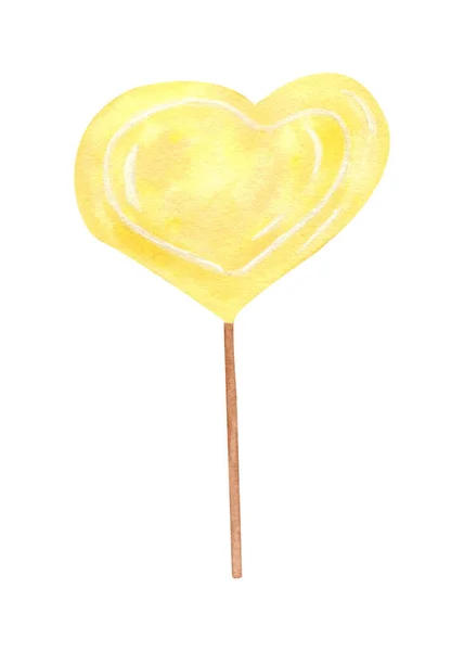 Watercolor Candy Heart Shaped Lollipop Hand Drawing Candy Cane Isolated — Stockfoto
