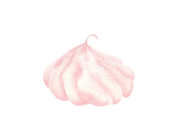 Акварельный Зефир Розовый Воздушный Зефир Верхушкой Десерт Изолирован Белом Фоне — стоковое фото