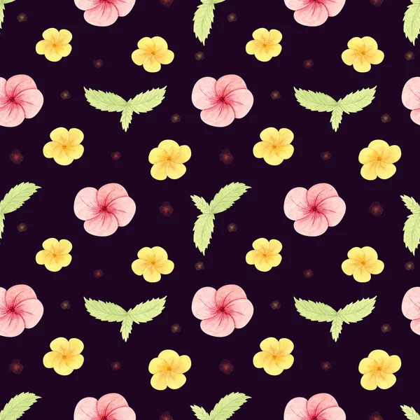 Watercolor Floral Seamless Pattern Exotic Frangipani Flowers Dark Background Design — Stockfoto
