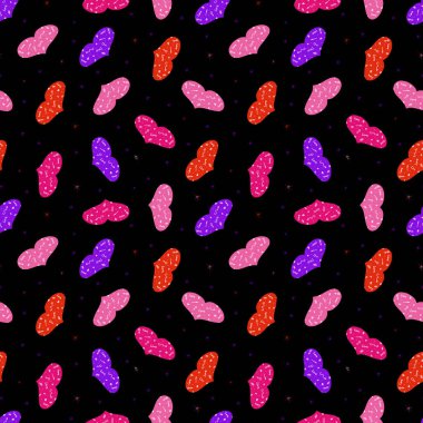 Simple seamless pattern with hearts. Valentines day background. Design for packaging, notebooks, planner and textiles. pink, yellow and violet hearts on a black background.