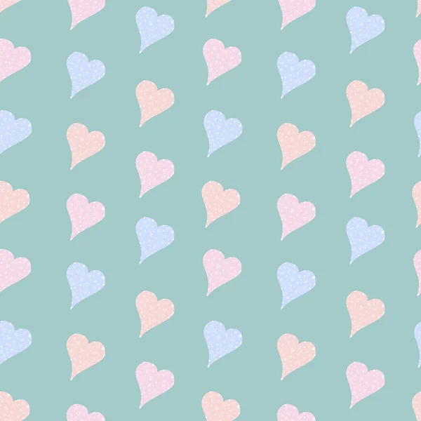 Seamless pattern with hearts. Pastel hearts on a blue background. Hand drawing for notebooks, stationery, diaries and textiles. St. Valentines Day. — Foto Stock