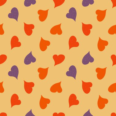Seamless pattern with multicolored hearts on a yellow background. Romantic pattern for Valentines day. Design of textiles, wrapping paper, notebooks and banners and flyers.