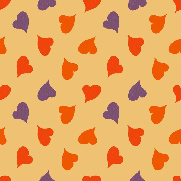 Seamless pattern with multicolored hearts on a yellow background. Romantic pattern for Valentines day. Design of textiles, wrapping paper, notebooks and banners and flyers. — Stockfoto