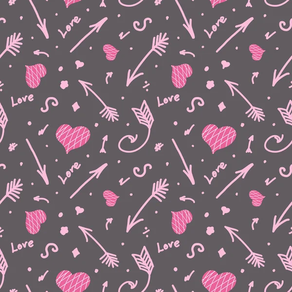 Enkelt sömlöst mönster för alla hjärtans dag. Mönster med muffins pilar och hjärtan. Design för textilier, omslagspapper, banderoller och dagböcker. — Stockfoto