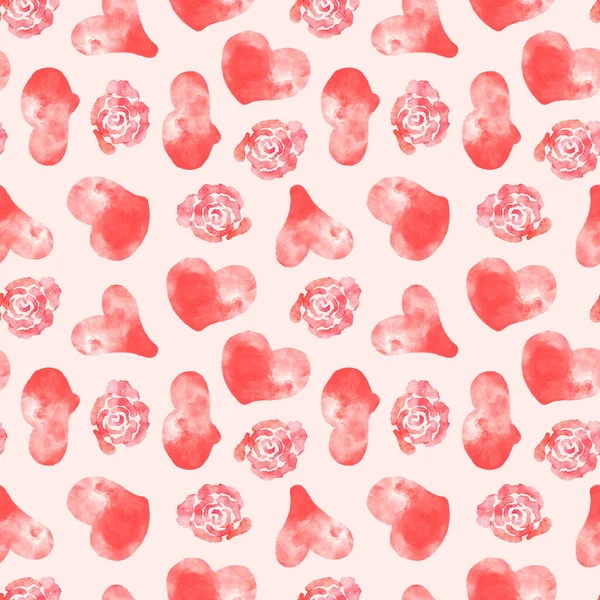 Akwarelowe Serce Wzór Róż Bezproblemowy Wzór Walentynki Projekt Dla Papieru — Zdjęcie stockowe