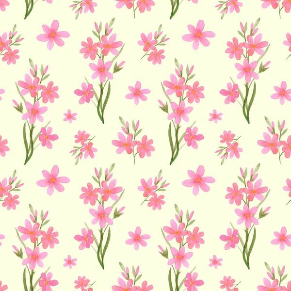 Watercolor Floral Background Watercolor Seamless Pattern Pink Wildflowers Branch Flowers — Stock Photo, Image