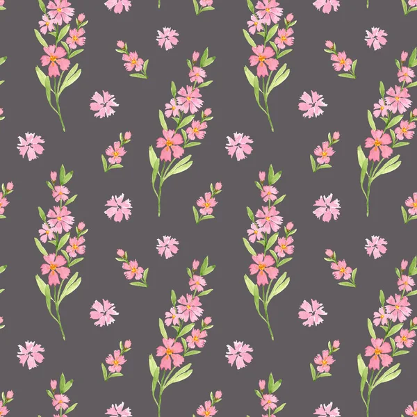Akvarell Blommig Bakgrund Akvarell Sömlöst Mönster Med Vilda Blommor Gren — Stockfoto