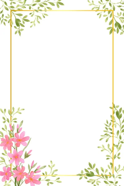 Flores de acuarela. Marco con flores silvestres. Tarjeta de invitación con flores rosadas. — Foto de Stock