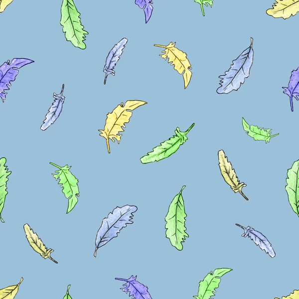 Bezešvé Vzory Akvarelovým Peřím Mnohobarevné Ptačí Peří Design Pro Textil — Stock fotografie