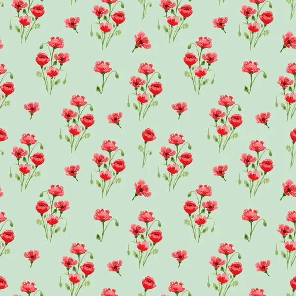 Akvarelové Máky Bezproblémový Vzor Červeným Mákem Divoké Květiny — Stock fotografie