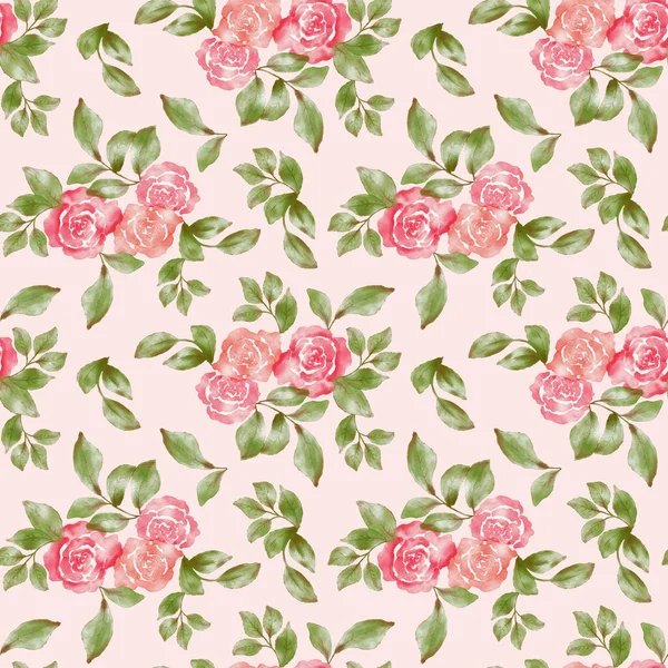 Seamless Pattern Rose Flowers Leaves Floral Background Roses Flowers Drawn — Stock Photo, Image