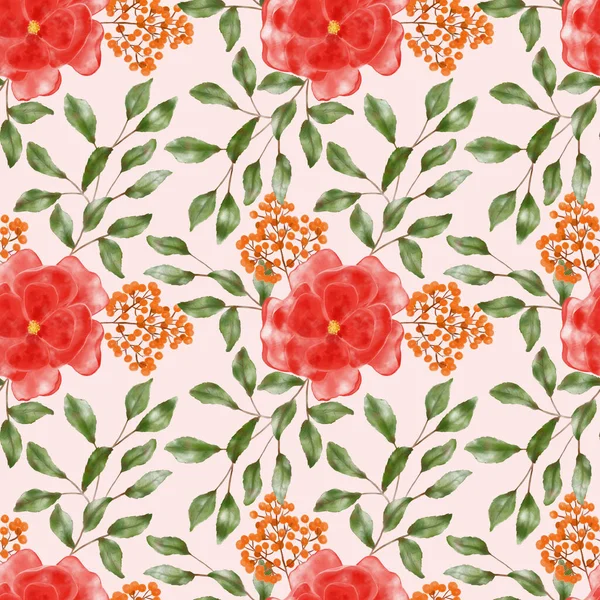 Gül çiçekleri, yapraklar ve böğürtlenlerle kusursuz desen. Güllü çiçek arkaplanı. Çiçekler elle çizilir. Duvar kağıdı, tekstil ve kırtasiye için resim pembe arka planda güller.
