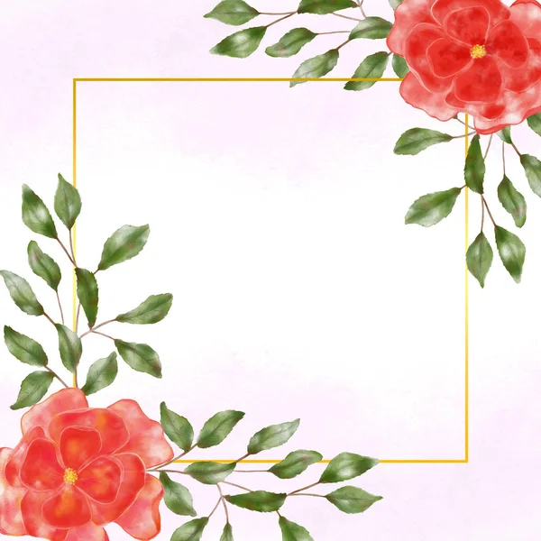 Κάρτα Υδατογραφίας Πρόσκληση Λουλούδια Τριαντάφυλλα Και Φύλλα Έννοια Διακόσμησης Γάμου — Φωτογραφία Αρχείου