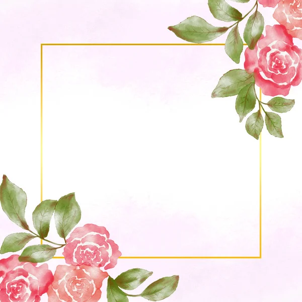 Tarjeta Acuarela Invitación Con Flores Rosas Hojas Concepto Adorno Boda — Foto de Stock