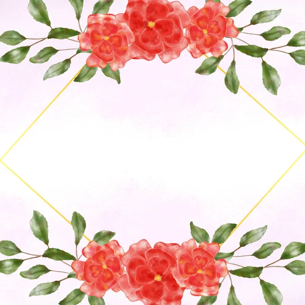 Tarjeta Acuarela, Invitación con Flores de Rosas y Hojas. Concepto de adorno de boda. Acuarela flor fondo frontera. — Foto de Stock